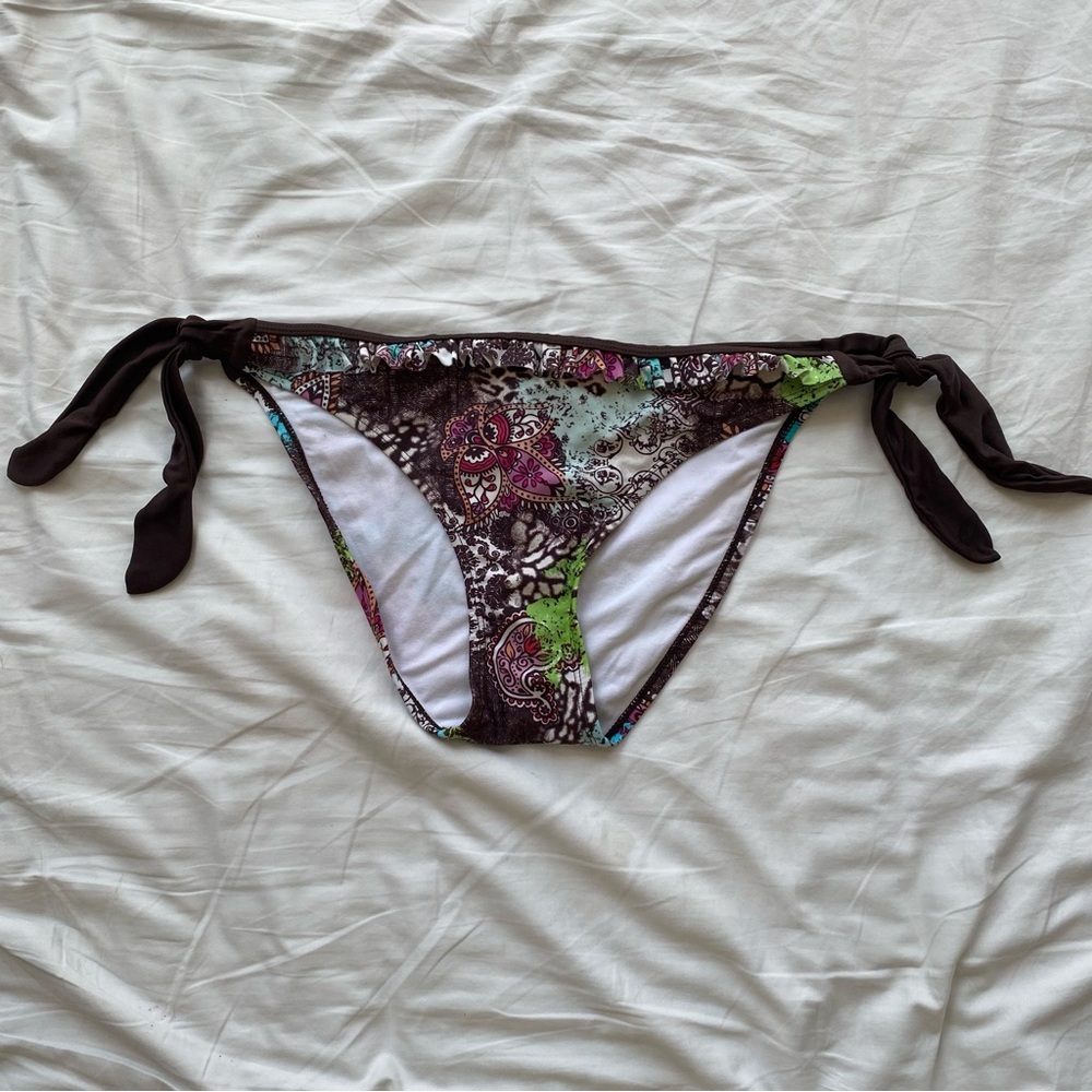 Tie-Side Paisley Print Bikini Bottom - Brown/Multi